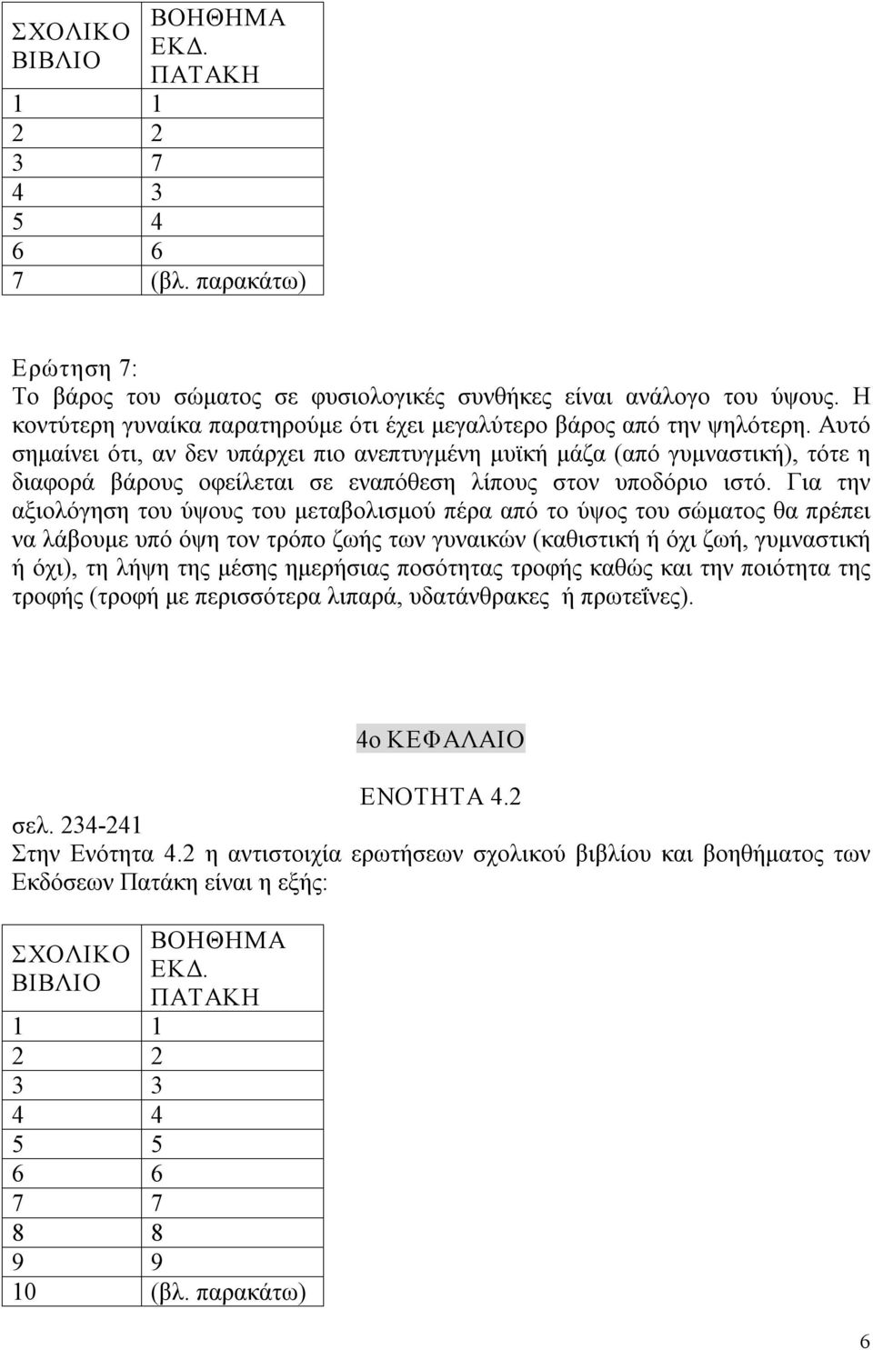 Για την αξιολόγηση του ύψους του μεταβολισμού πέρα από το ύψος του σώματος θα πρέπει να λάβουμε υπό όψη τον τρόπο ζωής των γυναικών (καθιστική ή όχι ζωή, γυμναστική ή όχι), τη λήψη της μέσης