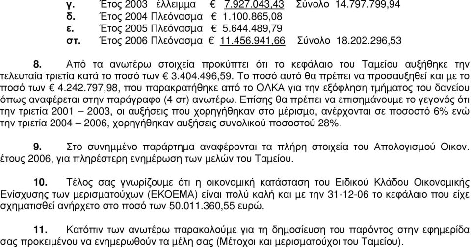 797,98, που παρακρατήθηκε από το ΟΛΚΑ για την εξόφληση τµήµατος του δανείου όπως αναφέρεται στην παράγραφο (4 στ) ανωτέρω.