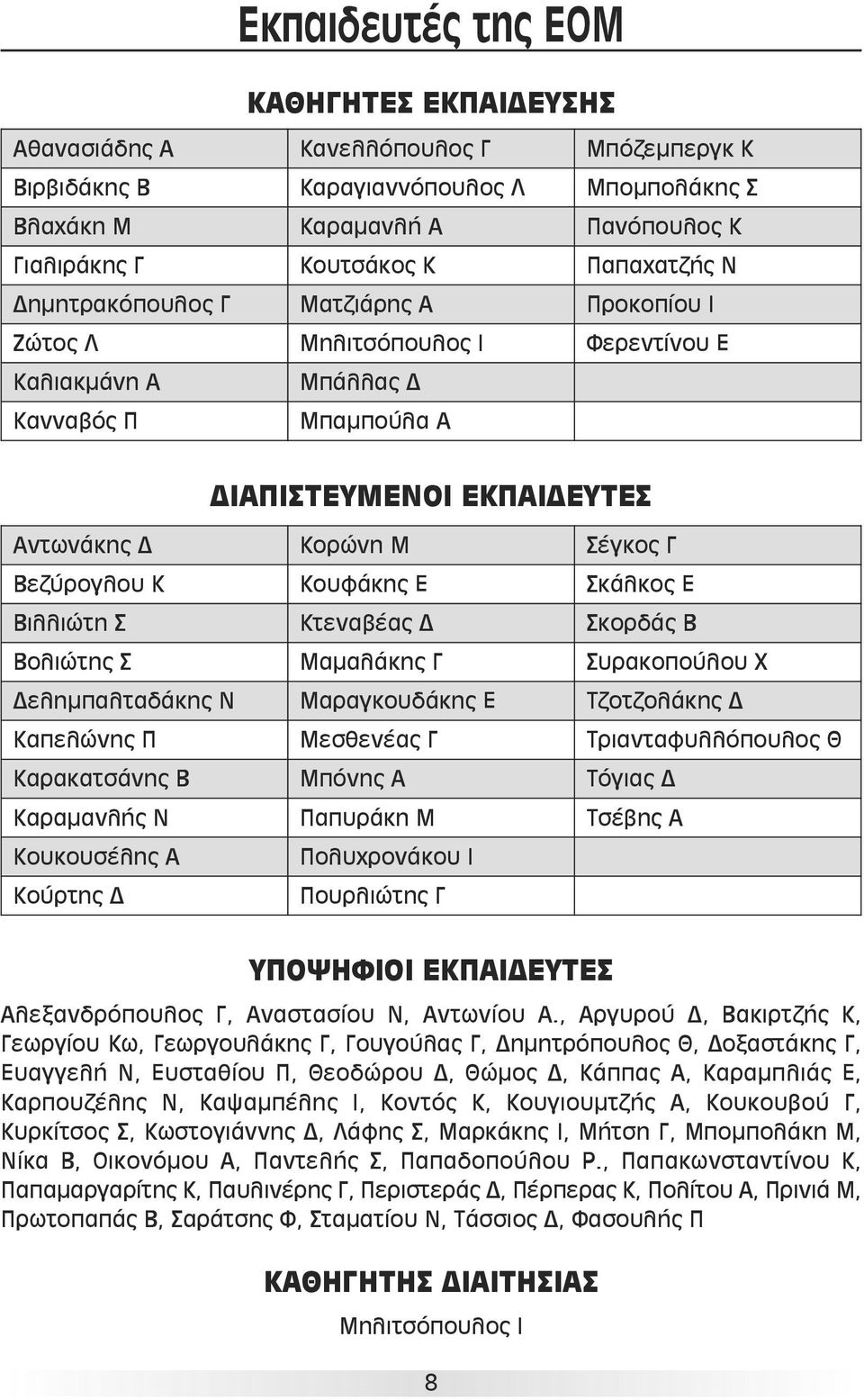 Βεζύρογλου Κ Κουφάκης Ε Σκάλκος Ε Βιλλιώτη Σ Κτεναβέας Δ Σκορδάς Β Βολιώτης Σ Μαμαλάκης Γ Συρακοπούλου Χ Δελημπαλταδάκης Ν Μαραγκουδάκης Ε Τζοτζολάκης Δ Καπελώνης Π Μεσθενέας Γ Τριανταφυλλόπουλος Θ