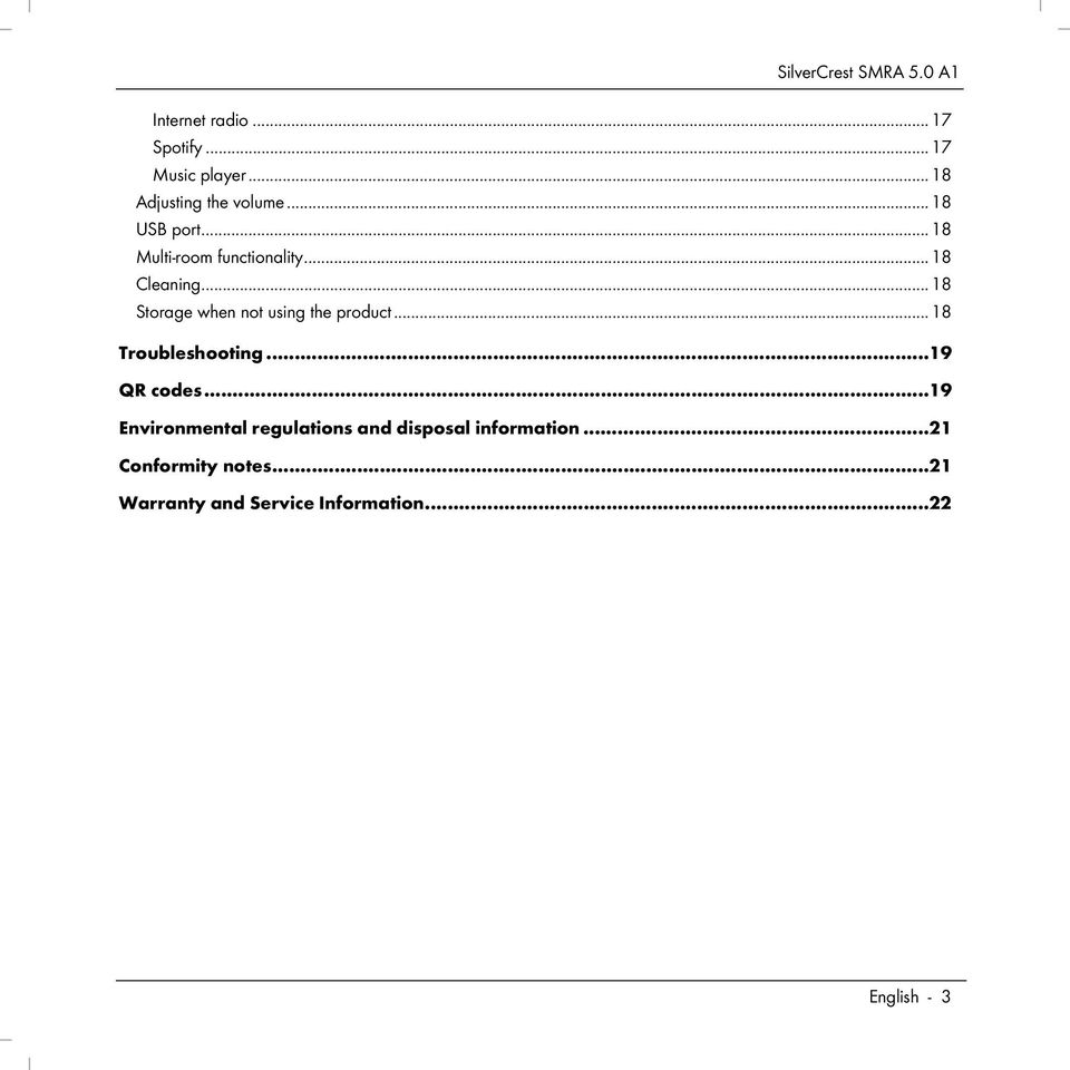 .. 18 Storage when not using the product... 18 Troubleshooting...19 QR codes.