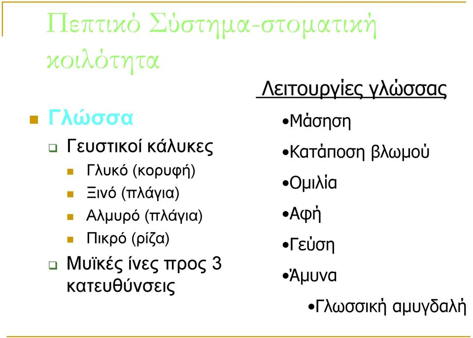 (ρίζα) Μυϊκές ίνες προς 3 κατευθύνσεις Λειτουργίες γλώσσας