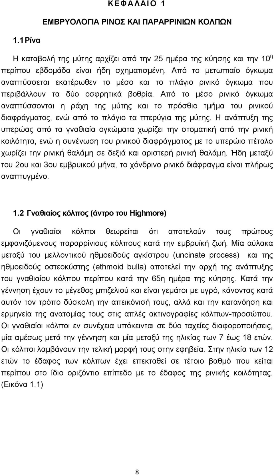 Από το μέσο ρινικό όγκωμα αναπτύσσονται η ράχη της μύτης και το πρόσθιο τμήμα του ρινικού διαφράγματος, ενώ από το πλάγιο τα πτερύγια της μύτης.