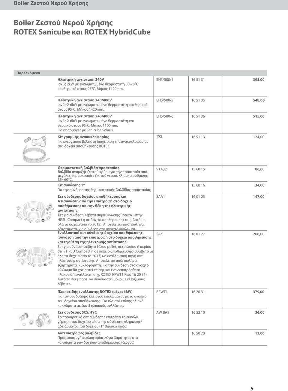 Ηλεκτρική αντίσταση 240/400V Ισχύς 2-6kW με ενσωματωμένο θερμοστάτη και θερμικό στους 95 0 C. Μήκος 1100mm. Για εφαρμογές με Sanicube Solaris.