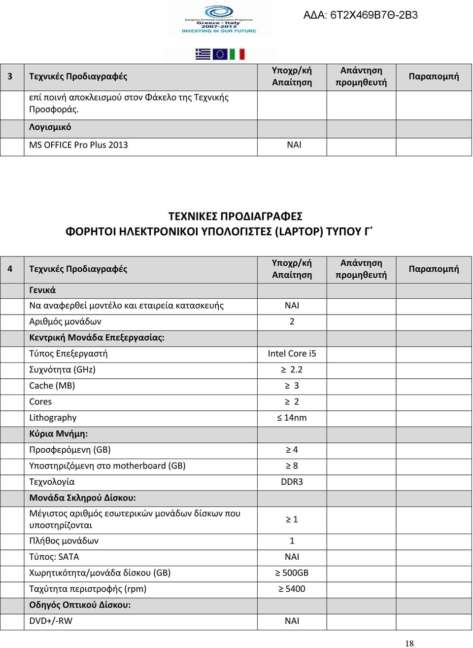 κατασκευής Αριθμός μονάδων 2 Κεντρική Μονάδα Επεξεργασίας: Τύπος Επεξεργαστή Intel Core i5 Συχνότητα (GHz) 2.