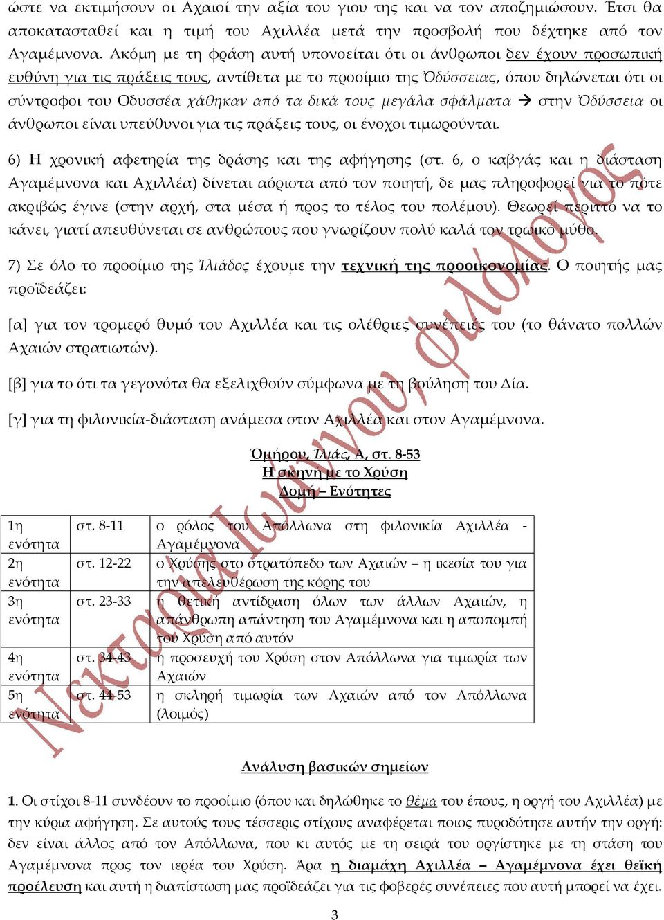 δικά τους μεγάλα σφάλματα στην Ὀδύσσεια οι άνθρωποι είναι υπεύθυνοι για τις πράξεις τους, οι ένοχοι τιμωρούνται. 6) Η χρονική αφετηρία της δράσης και της αφήγησης (στ.