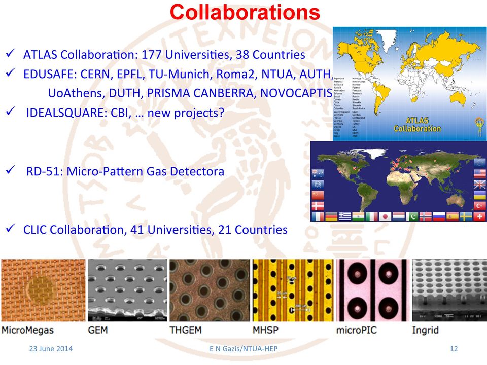 ü RD- 51: Micro- Pacern Gas Detectora ü CLIC CollaboraBon, 41 UniversiBes, 21 Countries ü Συνεργασία RD-