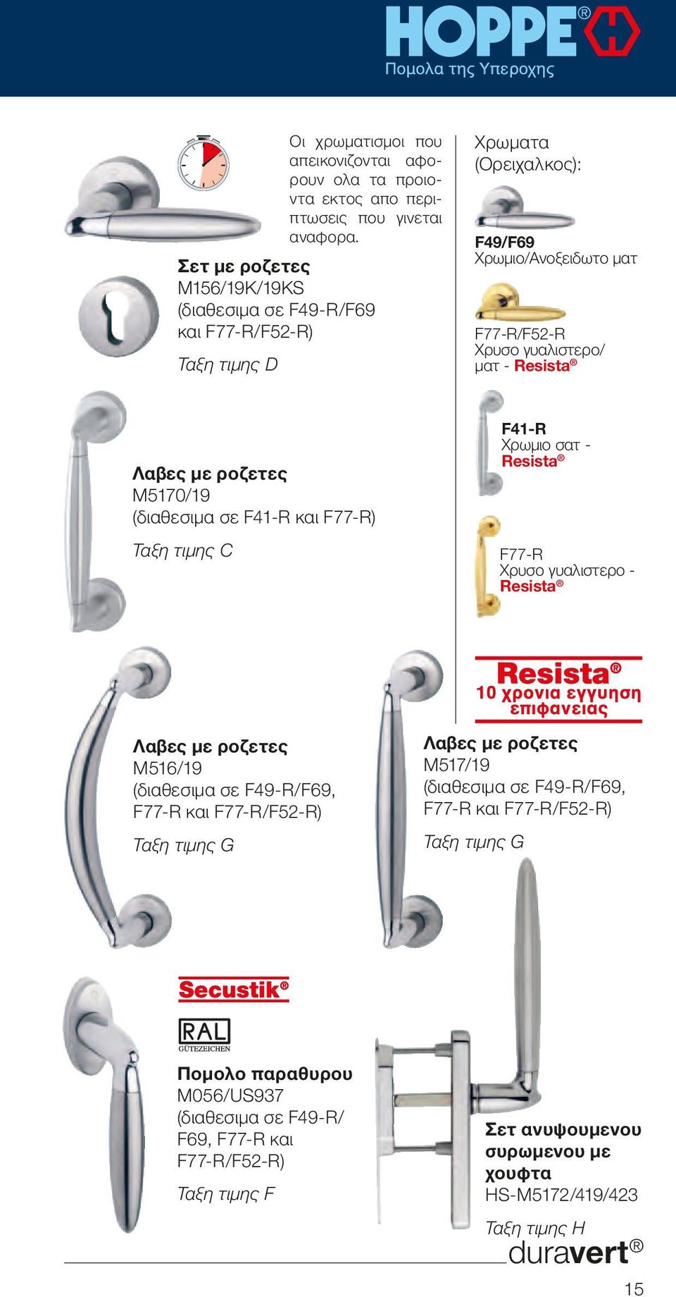 ροζετες M5170/19 (διαθεσιμα σε F41-R και F77-R) Ταξη τιμης C F41-R Xρωμιo σατ - Resista F77-R Xρυσo γυαλιστερo - Resista Λαβες με ροζετες M516/19 (διαθεσιμα σε F49-R/F69, F77-R και