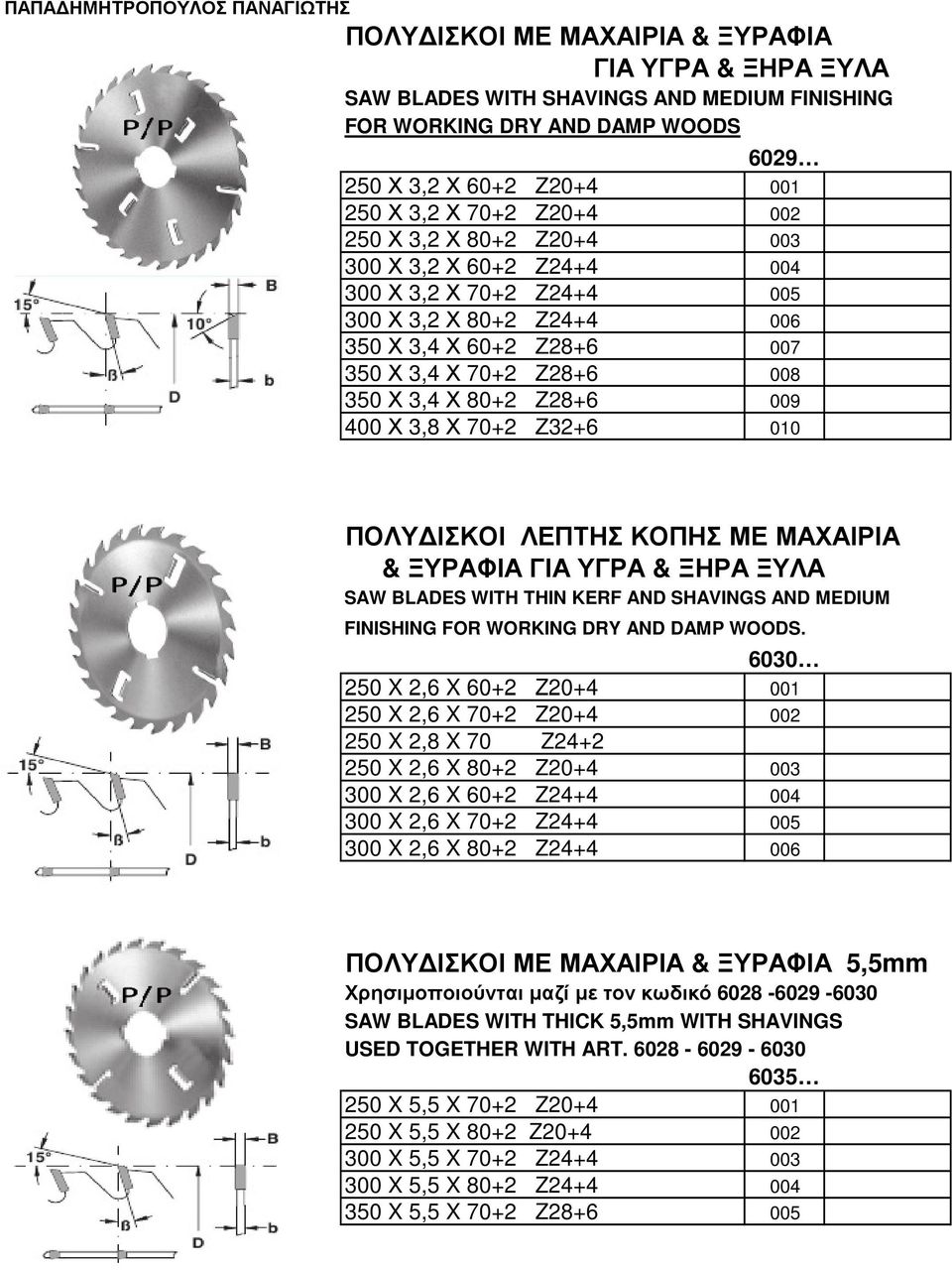 Ζ32+6 010 ΠΟΛΥ ΙΣΚΟΙ ΛΕΠΤΗΣ ΚΟΠΗΣ ΜΕ ΜΑΧΑΙΡΙΑ & ΞΥΡΑΦΙΑ ΓΙΑ ΥΓΡΑ & ΞΗΡΑ ΞΥΛΑ SAW BLADES WITH THIN KERF AND SHAVINGS AND MEDIUM FINISHING FOR WORKING DRY AND DAMP WOODS.