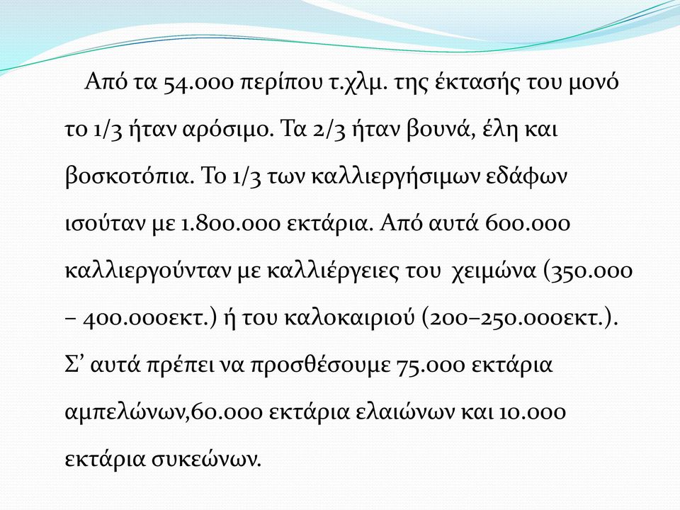 000 εκτάρια. Από αυτά 600.000 καλλιεργούνταν με καλλιέργειες του χειμώνα (350.000 400.000εκτ.