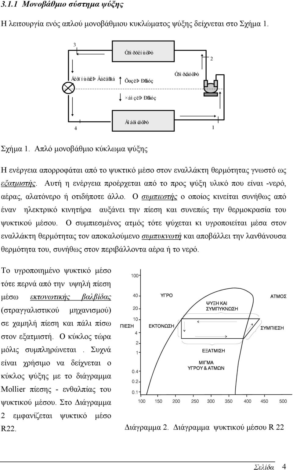 Απλό µονοβάθµιο κύκλωµα ψύξης Η ενέργεια απορροφάται από το ψυκτικό µέσο στον εναλλάκτη θερµότητας γνωστό ως εξατµιστής.