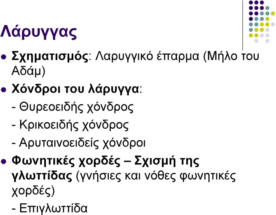 χόνδρος - Αρυταινοειδείς χόνδροι Φωνητικές χορδές Σχισμή