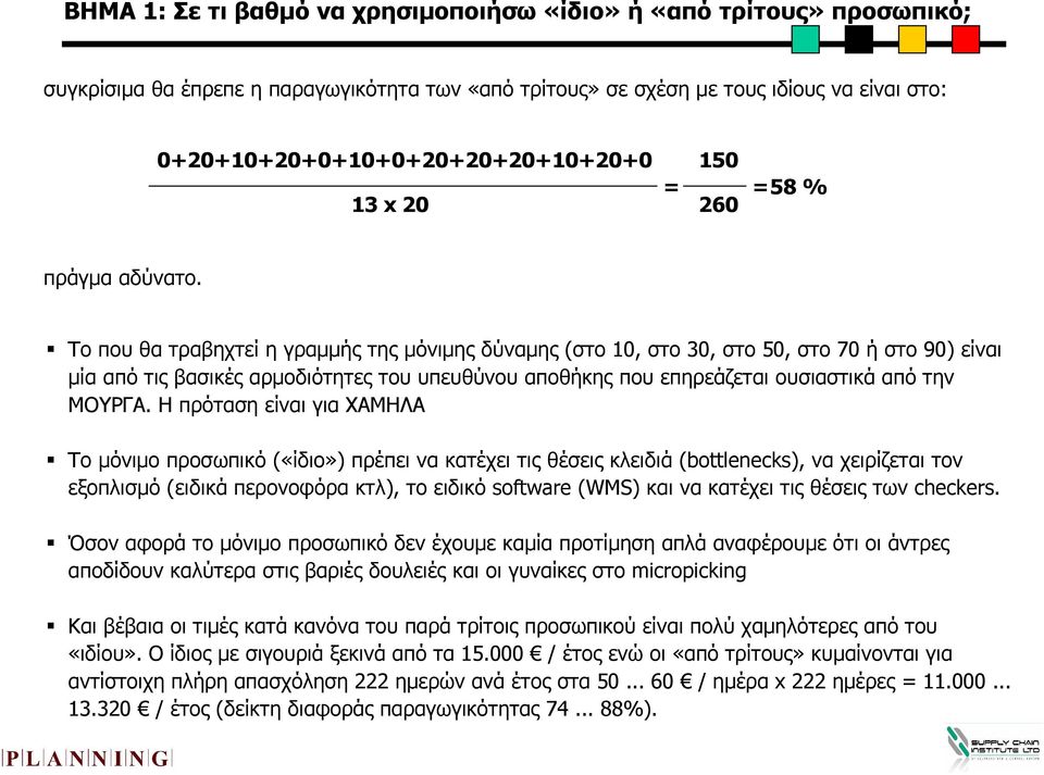 Το που θα τραβηχτεί η γραµµής της µόνιµης δύναµης (στο 10, στο 30, στο 50, στο 70 ή στο 90) είναι µία από τις βασικές αρµοδιότητες του υπευθύνου αποθήκης που επηρεάζεται ουσιαστικά από την ΜΟΥΡΓΑ.