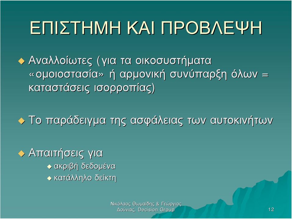 ισορροπίας) Το παράδειγμα της ασφάλειας των αυτοκινήτων