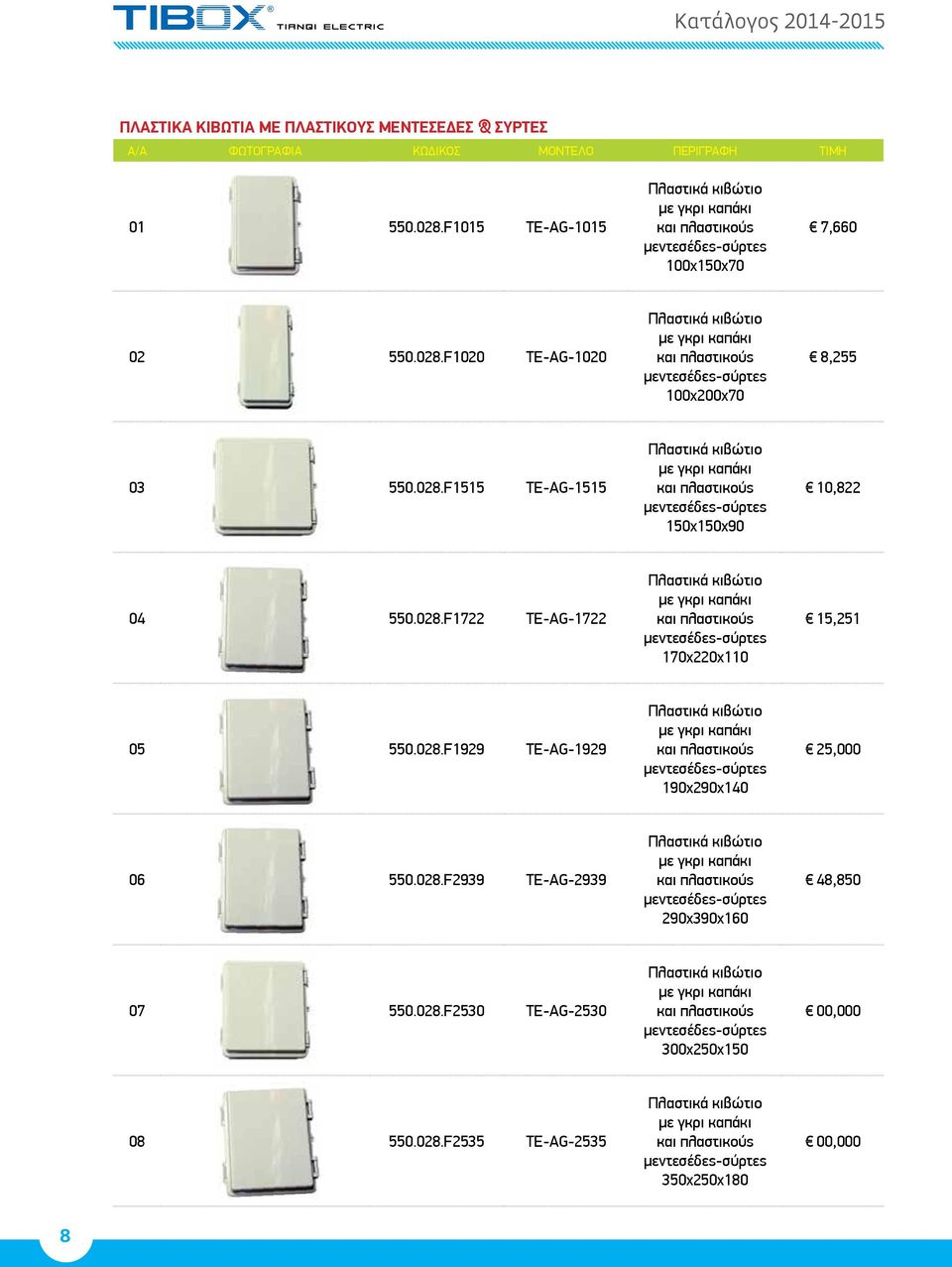 F1020 TE-AG-1020 Πλαστικά κιβώτιο με γκρι καπάκι και πλαστικούς μεντεσέδες-σύρτες 100x200x70 8,255 03 550.028.