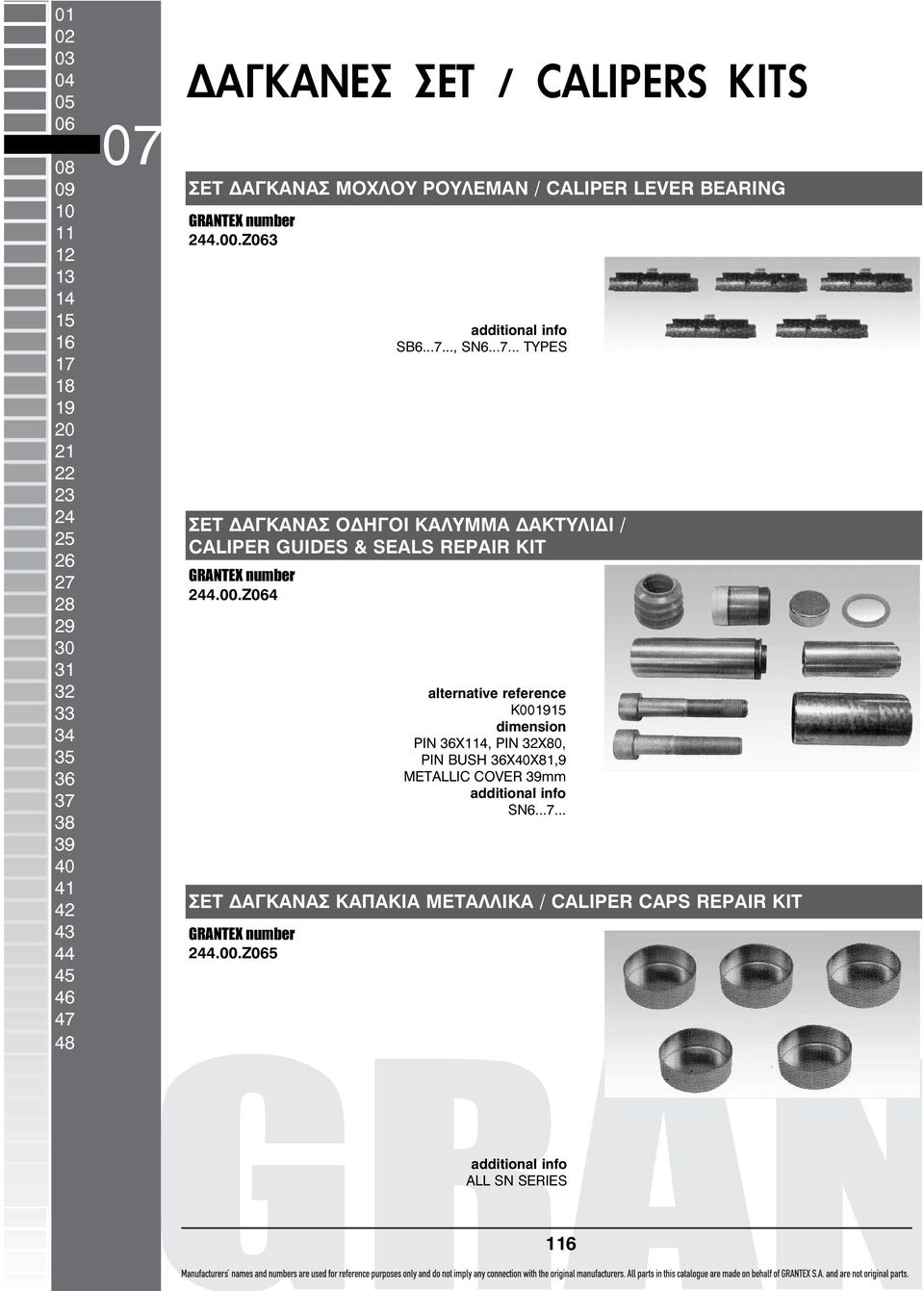 Z063 ΣΕΤ ΑΓΚΑΝΑΣ Ο ΗΓΟΙ ΚΑΛΥΜΜΑ ΑΚΤΥΛΙ Ι / CALIPER GUIDES & SEALS REPAIR KIT 244.00.