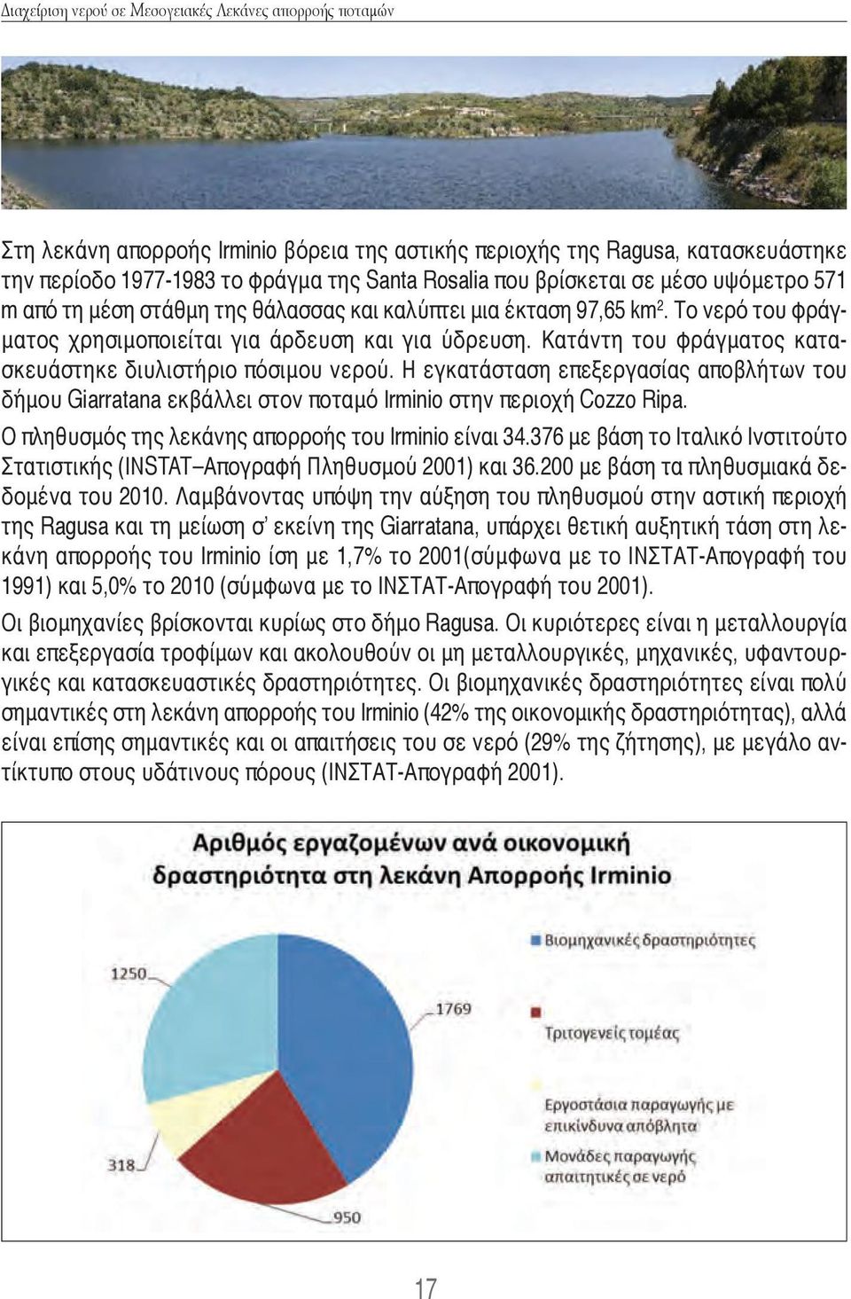 Η εγκατάσταση επεξεργασίας αποβλήτων του δήμου Giarratana εκβάλλει στον ποταμό Irminio στην περιοχή Cozzo Ripa. Ο πληθυσμός της λεκάνης απορροής του Irminio είναι 34.