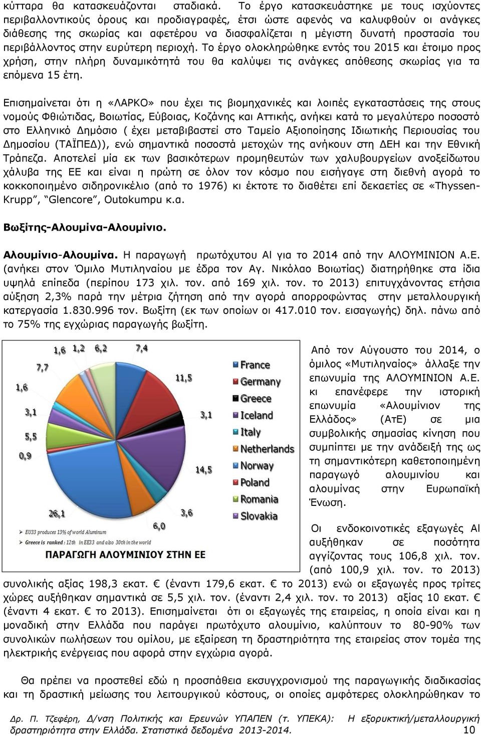 προστασία του περιβάλλοντος στην ευρύτερη περιοχή. Το έργο ολοκληρώθηκε εντός του 2015 και έτοιμο προς χρήση, στην πλήρη δυναμικότητά του θα καλύψει τις ανάγκες απόθεσης σκωρίας για τα επόμενα 15 έτη.