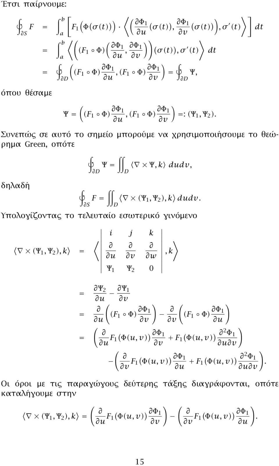 S Υπολογίζοντας το τελευταίο εσωτερικό γινόμενο Ψ1, Ψ 2, k i j k, k u w Ψ 1 Ψ 2 0 Ψ 2 u Ψ 1 F 1 Φ Φ 1 F 1 Φ Φ 1 u u u F Φ 1 1 Φu, v + F 2 Φ 1 1 Φu, v