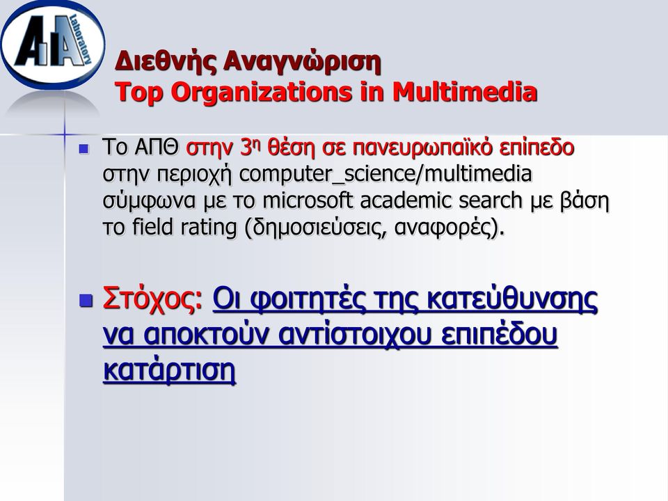 microsoft academic search με βάση το field rating (δημοσιεύσεις, αναφορές).