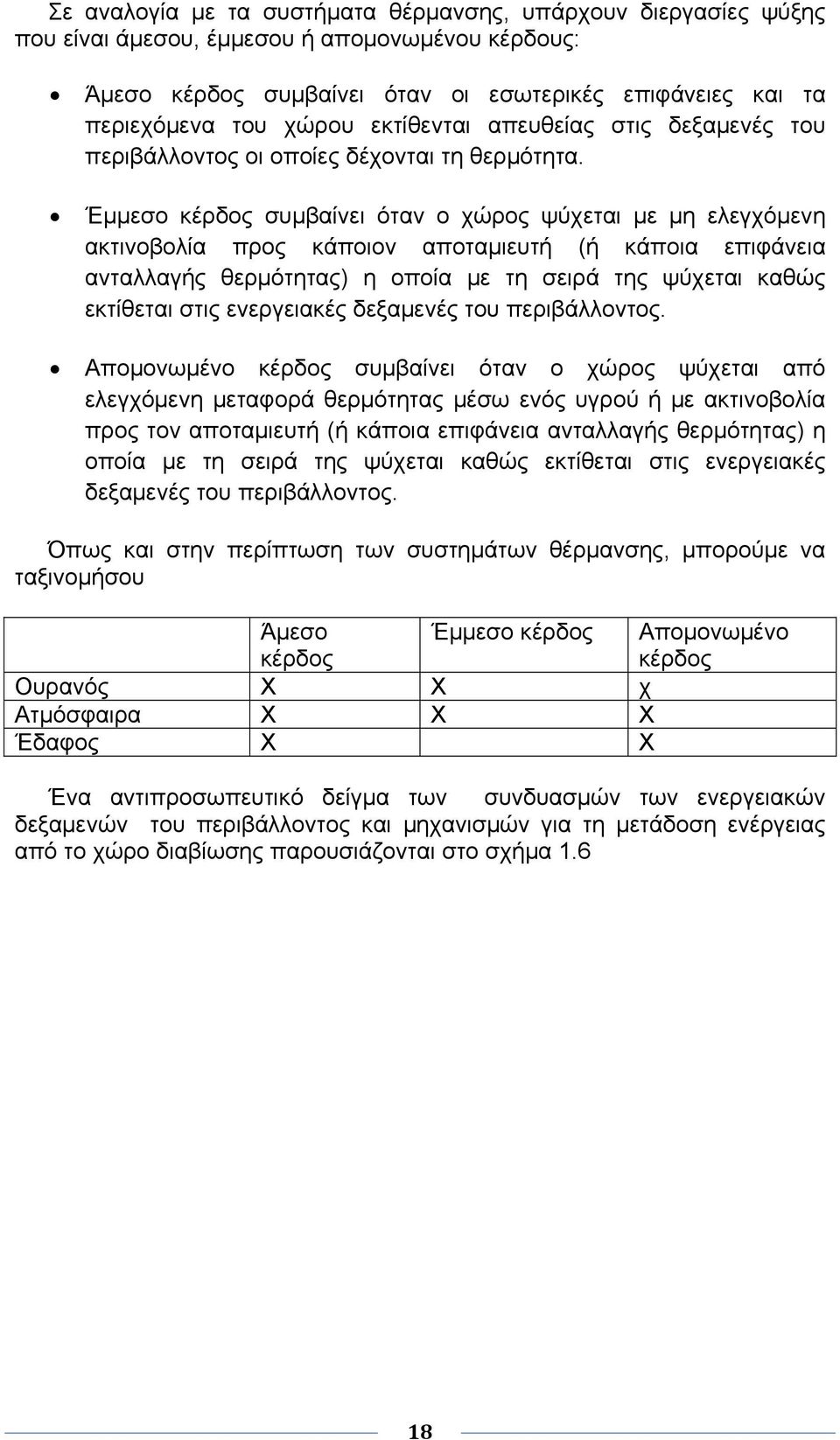 Έμμεσο κέρδος συμβαίνει όταν ο χώρος ψύχεται με μη ελεγχόμενη ακτινοβολία προς κάποιον αποταμιευτή (ή κάποια επιφάνεια ανταλλαγής θερμότητας) η οποία με τη σειρά της ψύχεται καθώς εκτίθεται στις