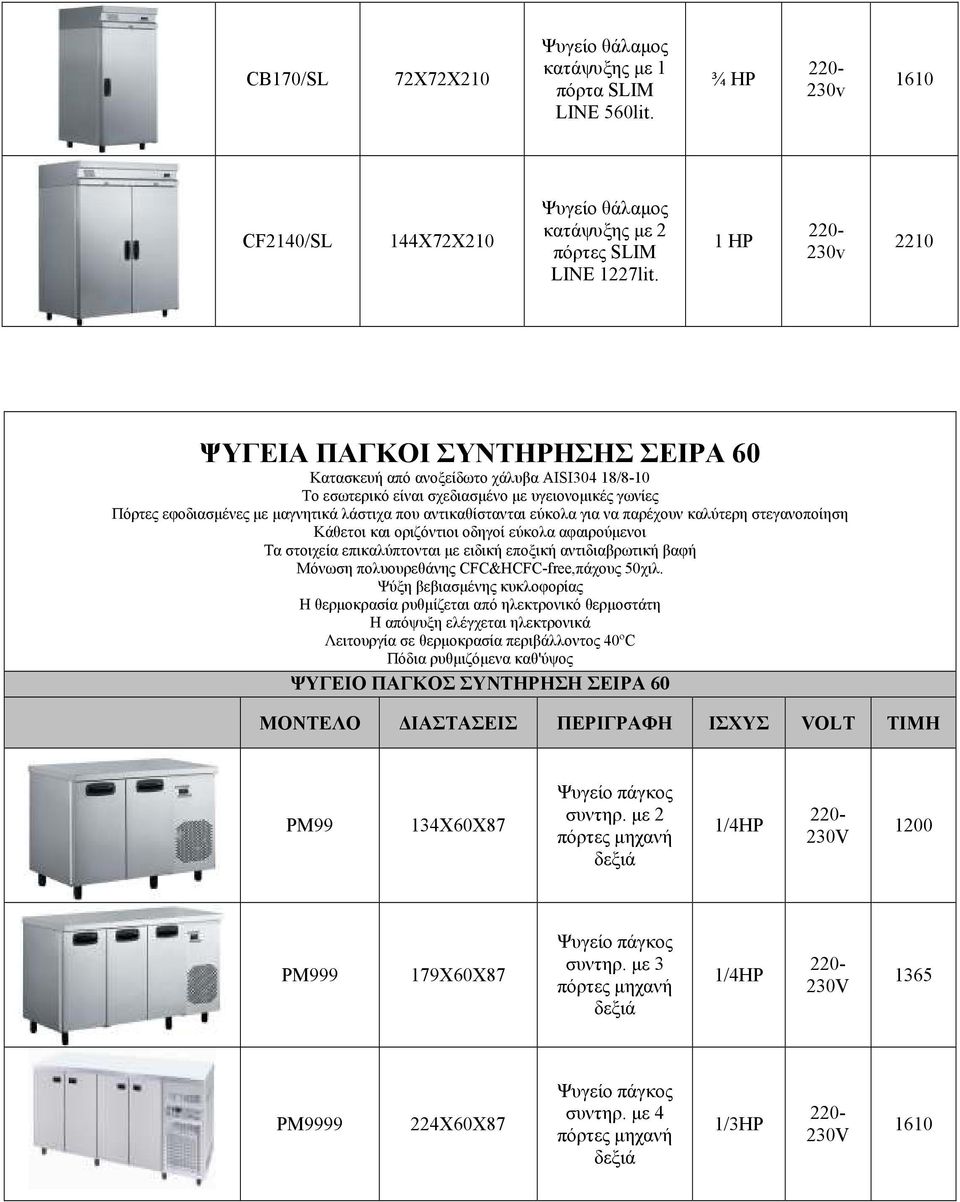 στεγανοποίηση Κάθετοι και οριζόντιοι οδηγοί εύκολα αφαιρούµενοι Τα στοιχεία επικαλύπτονται µε ειδική εποξική αντιδιαβρωτική βαφή Μόνωση πολυουρεθάνης CFC&HCFC-free,πάχους 50χιλ.