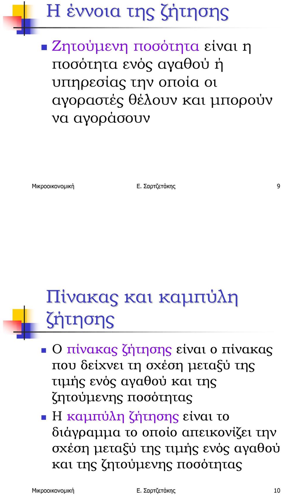 Μικροοικονοµική Ε. Σαρτζετάκης 9 Πίνακας και καµπύλη ζήτησης!