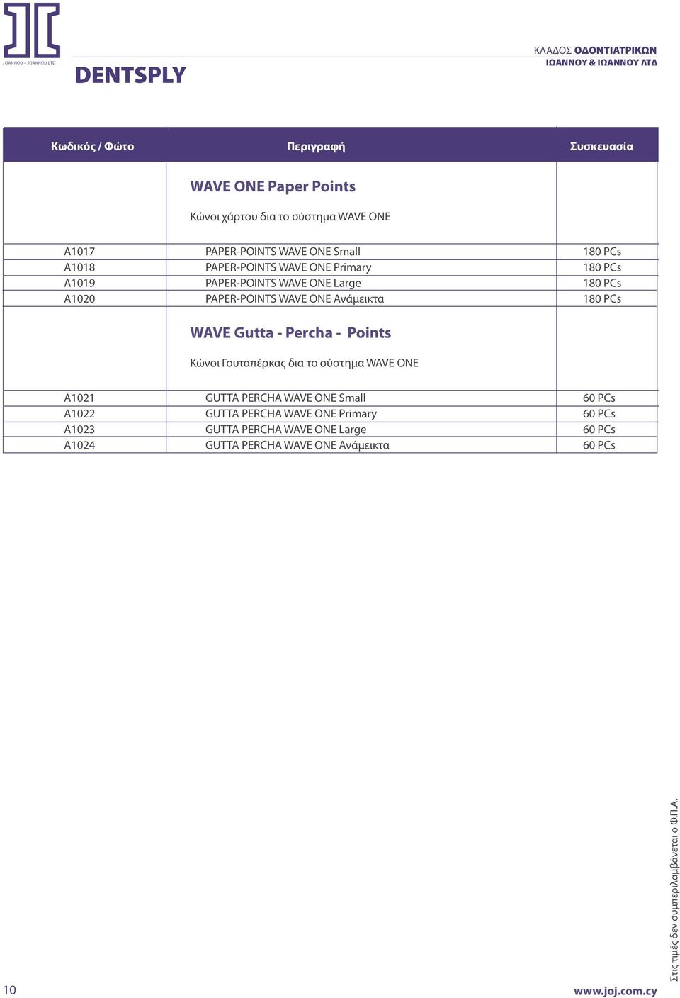 PCs WAVE Gutta - Percha - Points Κώνοι Γουταπέρκας δια το σύστημα WAVE ONE A1021 GUTTA PERCHA WAVE ONE Small 60 PCs A1022