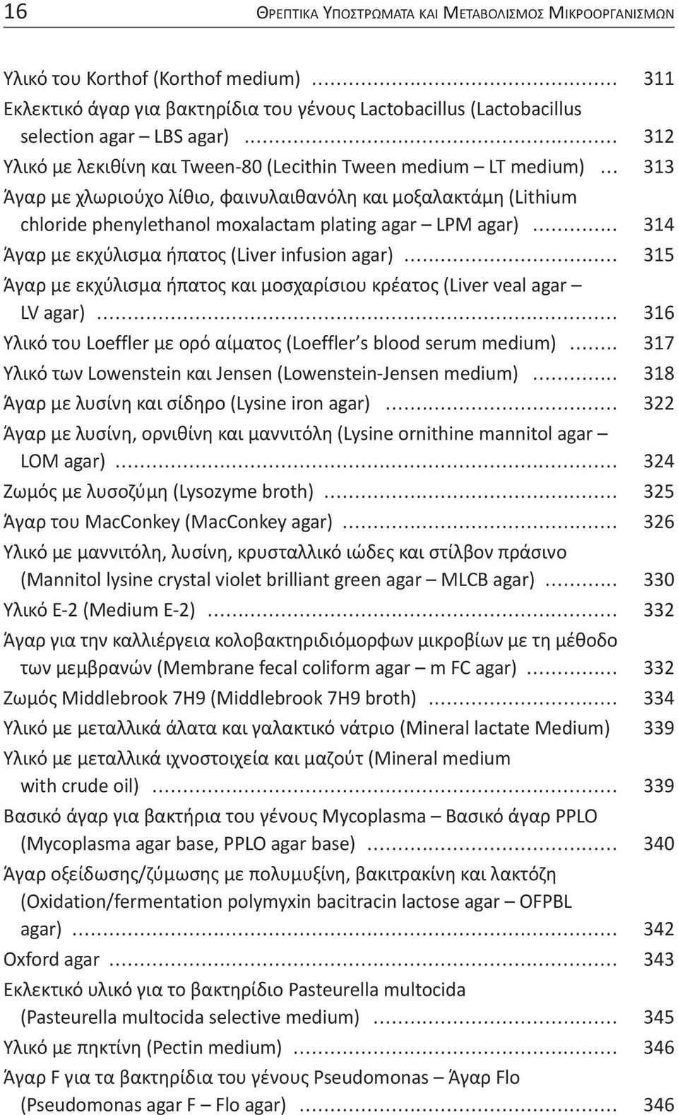 .. 314 Άγαρ με εκχύλισμα ήπατος (Liver infusion agar)... 315 Άγαρ με εκχύλισμα ήπατος και μοσχαρίσιου κρέατος (Liver veal agar LV agar).