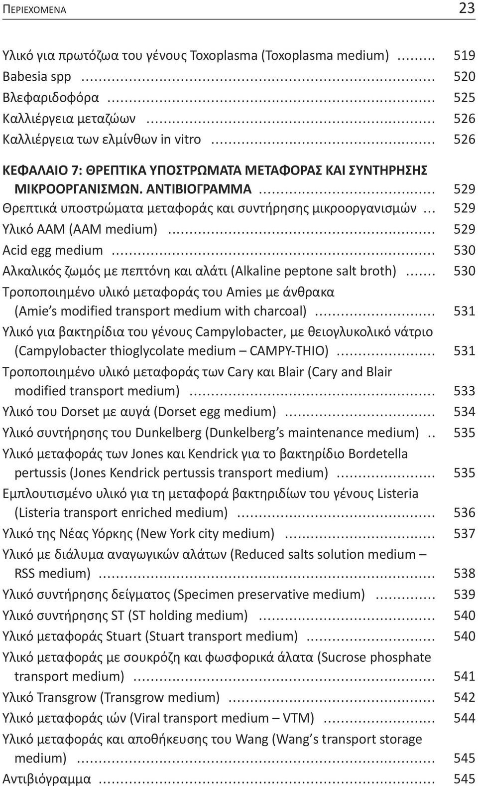 .. 529 Acid egg medium... 530 Αλκαλικός ζωμός με πεπτόνη και αλάτι (Alkaline peptone salt broth).