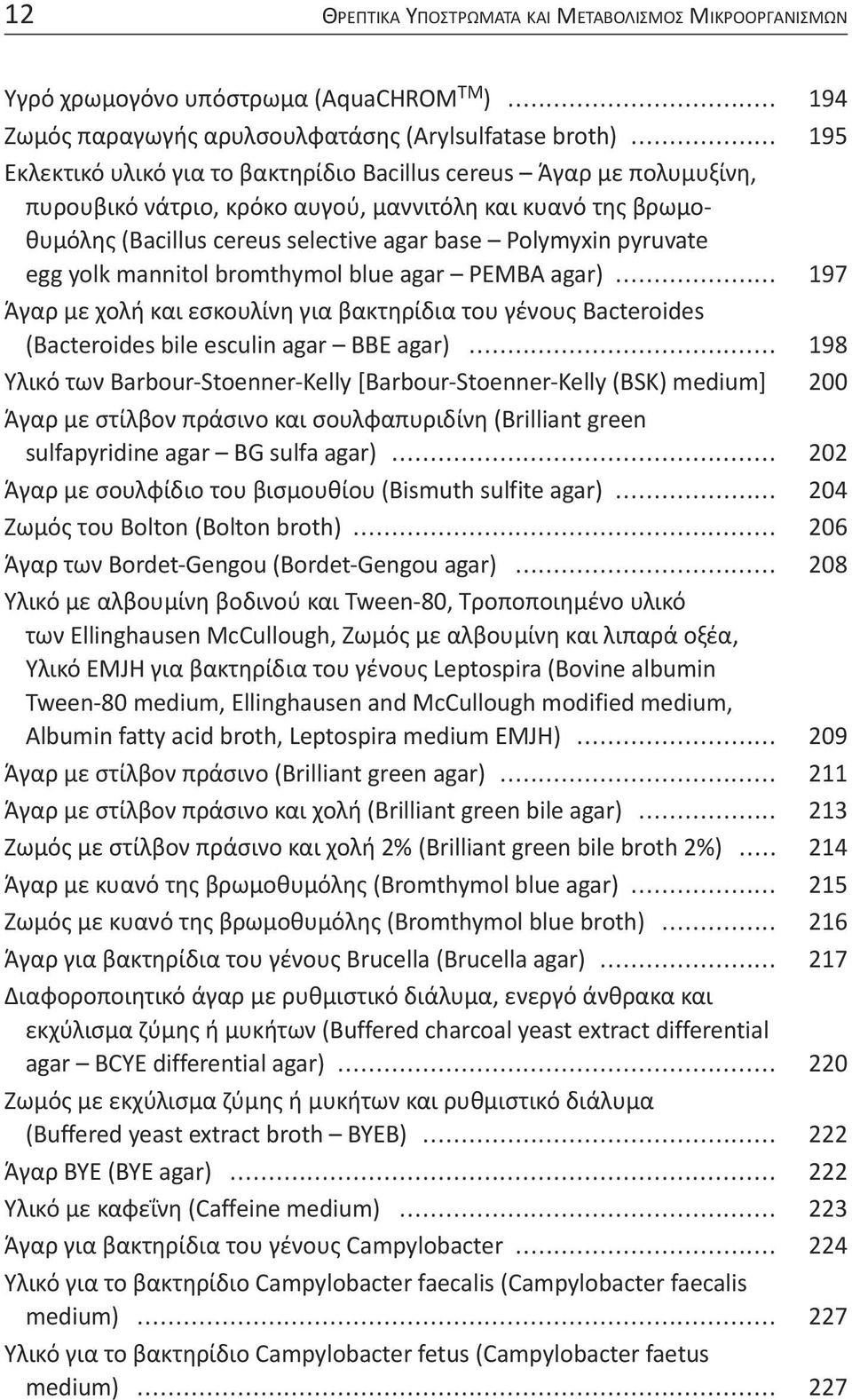 pyruvate egg yolk mannitol bromthymol blue agar PEMBA agar)... 197 Άγαρ με χολή και εσκουλίνη για βακτηρίδια του γένους Bacteroides (Bacteroides bile esculin agar BBE agar).