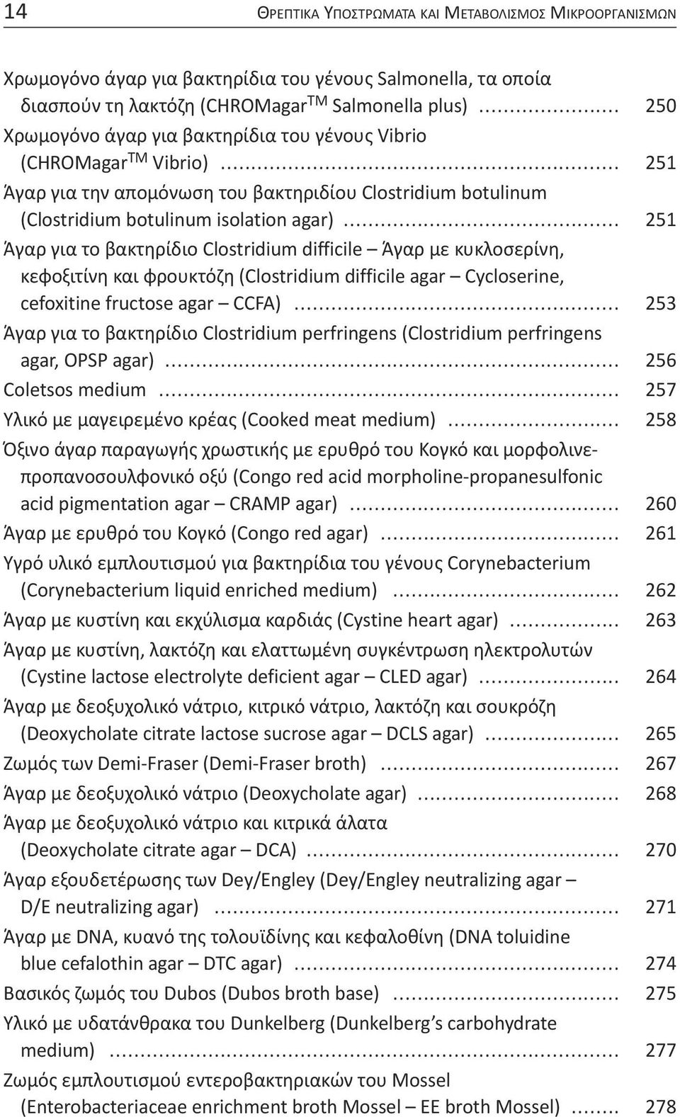 .. 251 Άγαρ για το βακτηρίδιο Clostridium difficile Άγαρ με κυκλοσερίνη, κεφοξιτίνη και φρουκτόζη (Clostridium difficile agar Cycloserine, cefoxitine fructose agar CCFA).