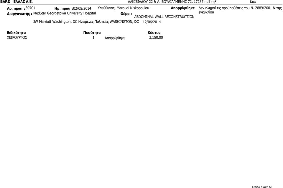 2889/2001 & της Διοργανωτής : MedStar Georgetown University Hospital εγκυκλίου ABDOMINAL WALL