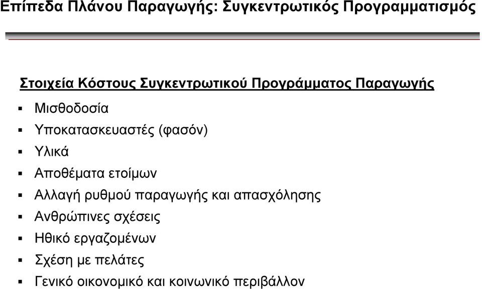 Υλικά Αποθέµατα ετοίµων Αλλαγή ρυθµού παραγωγής και απασχόλησης Ανθρώπινες