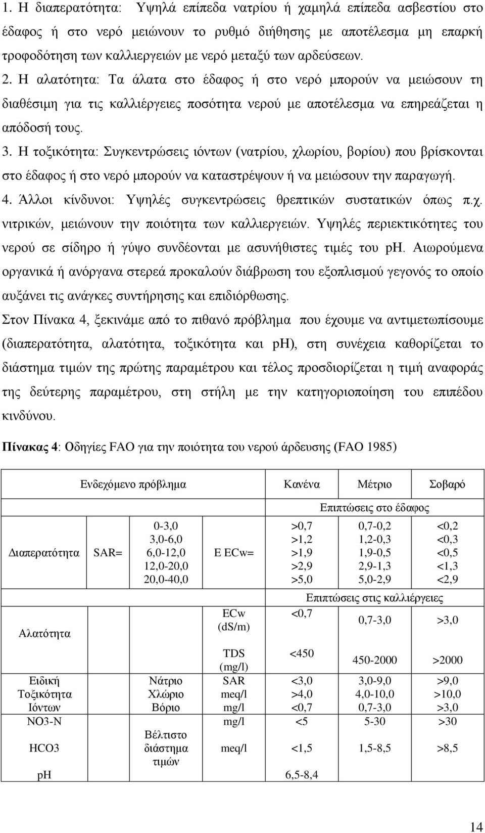 Η τοξικότητα: Συγκεντρώσεις ιόντων (νατρίου, χλωρίου, βορίου) που βρίσκονται στο έδαφος ή στο νερό μπορούν να καταστρέψουν ή να μειώσουν την παραγωγή. 4.