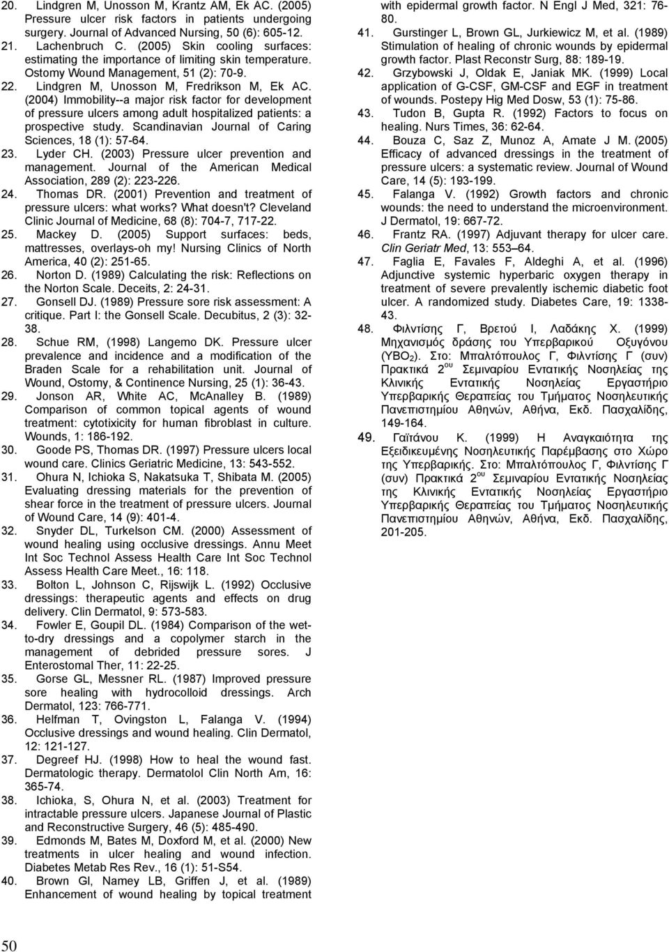 (2004) Immobility--a major risk factor for development of pressure ulcers among adult hospitalized patients: a prospective study. Scandinavian Journal of Caring Sciences, 18 (1): 57-64. 23. Lyder CH.