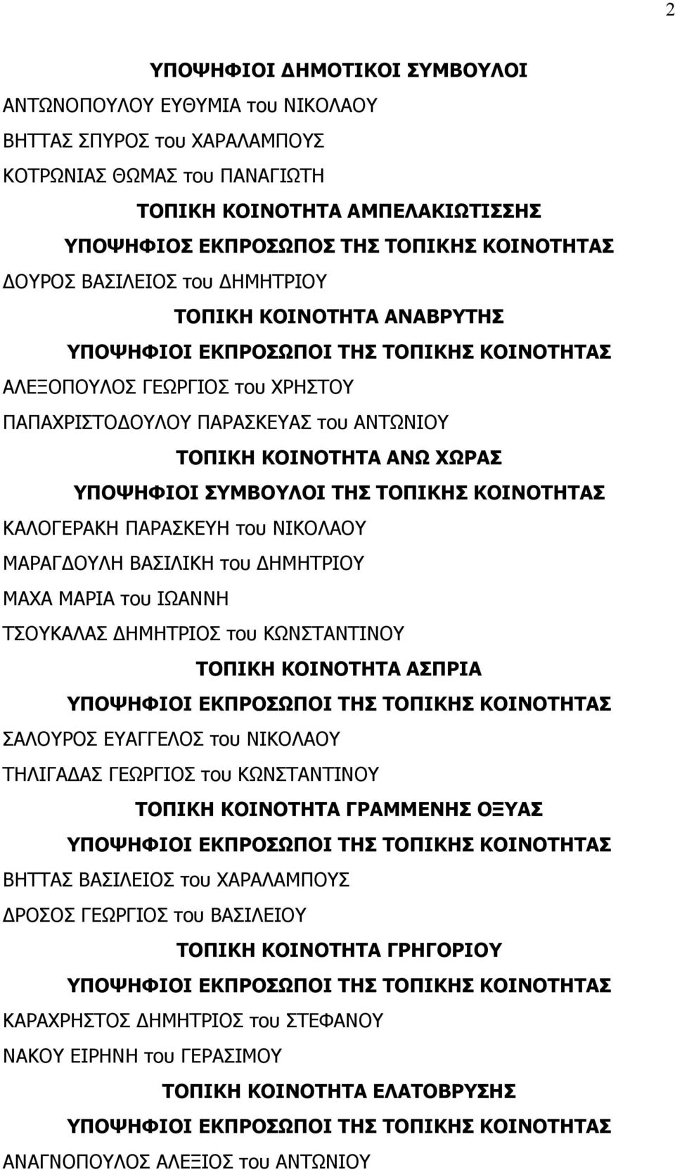 ΝΙΚΟΛΑΟΥ ΜΑΡΑΓ ΟΥΛΗ ΒΑΣΙΛΙΚΗ του ΗΜΗΤΡΙΟΥ ΜΑΧΑ ΜΑΡΙΑ του ΙΩΑΝΝΗ ΤΣΟΥΚΑΛΑΣ ΗΜΗΤΡΙΟΣ του ΚΩΝΣΤΑΝΤΙΝΟΥ ΤΟΠΙΚΗ ΚΟΙΝΟΤΗΤΑ ΑΣΠΡΙΑ ΣΑΛΟΥΡΟΣ ΕΥΑΓΓΕΛΟΣ του ΝΙΚΟΛΑΟΥ ΤΗΛΙΓΑ ΑΣ ΓΕΩΡΓΙΟΣ του ΚΩΝΣΤΑΝΤΙΝΟΥ ΤΟΠΙΚΗ