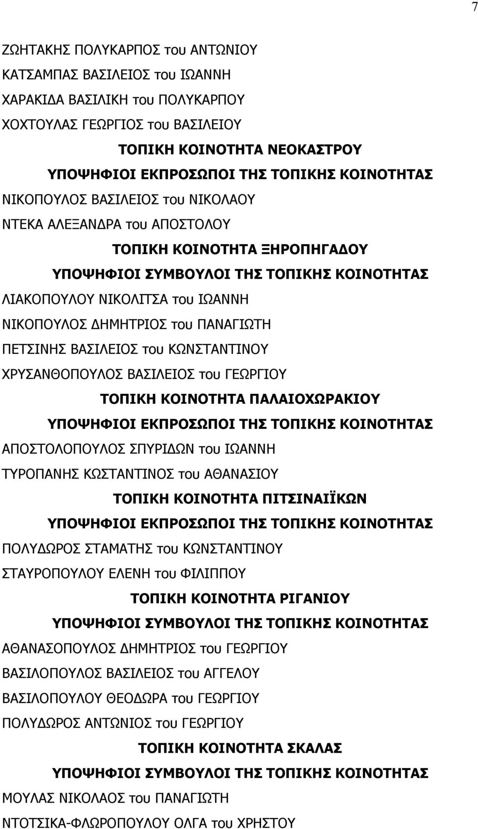 ΤΟΠΙΚΗ ΚΟΙΝΟΤΗΤΑ ΠΑΛΑΙΟΧΩΡΑΚΙΟΥ ΑΠΟΣΤΟΛΟΠΟΥΛΟΣ ΣΠΥΡΙ ΩΝ του ΙΩΑΝΝΗ ΤΥΡΟΠΑΝΗΣ ΚΩΣΤΑΝΤΙΝΟΣ του ΑΘΑΝΑΣΙΟΥ ΤΟΠΙΚΗ ΚΟΙΝΟΤΗΤΑ ΠΙΤΣΙΝΑΙΪΚΩΝ ΠΟΛΥ ΩΡΟΣ ΣΤΑΜΑΤΗΣ του ΚΩΝΣΤΑΝΤΙΝΟΥ ΣΤΑΥΡΟΠΟΥΛΟΥ ΕΛΕΝΗ του