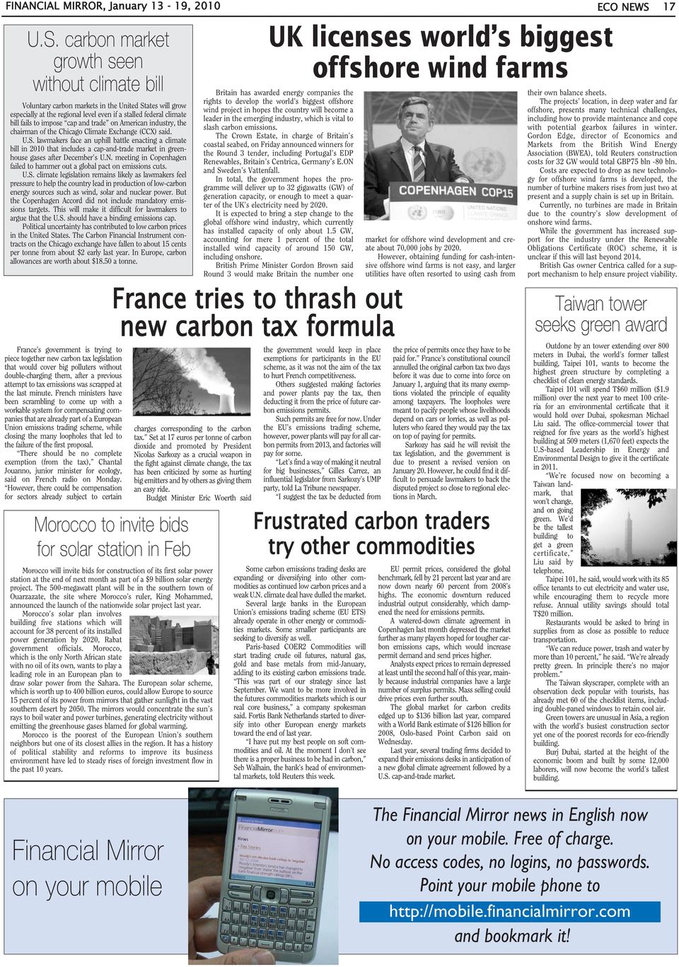 trade on American industry, the chairman of the Chicago Climate Exchange (CCX) said. U.S.