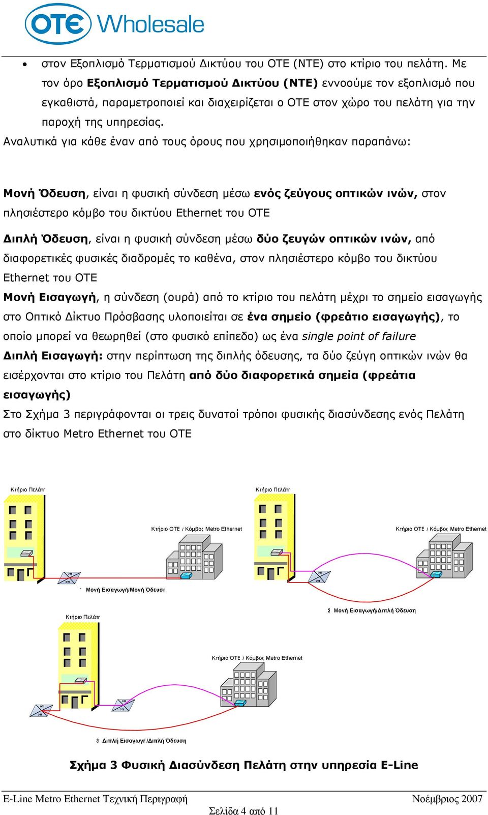 Αναλυτικά για κάθε έναν από τους όρους που χρησιµοποιήθηκαν παραπάνω: Μονή Όδευση, είναι η φυσική σύνδεση µέσω ενός ζεύγους οπτικών ινών, στον πλησιέστερο κόµβο του δικτύου Ethernet του OTE ιπλή