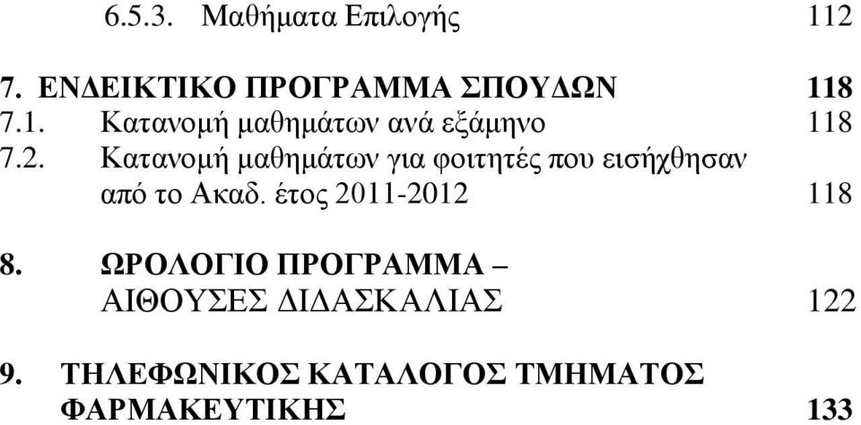 έτος 2011-2012 118 8. ΩΡΟΛΟΓΙΟ ΠΡΟΓΡΑΜΜΑ ΑΙΘΟΥΣΕΣ ΔΙΔΑΣΚΑΛΙΑΣ 122 9.