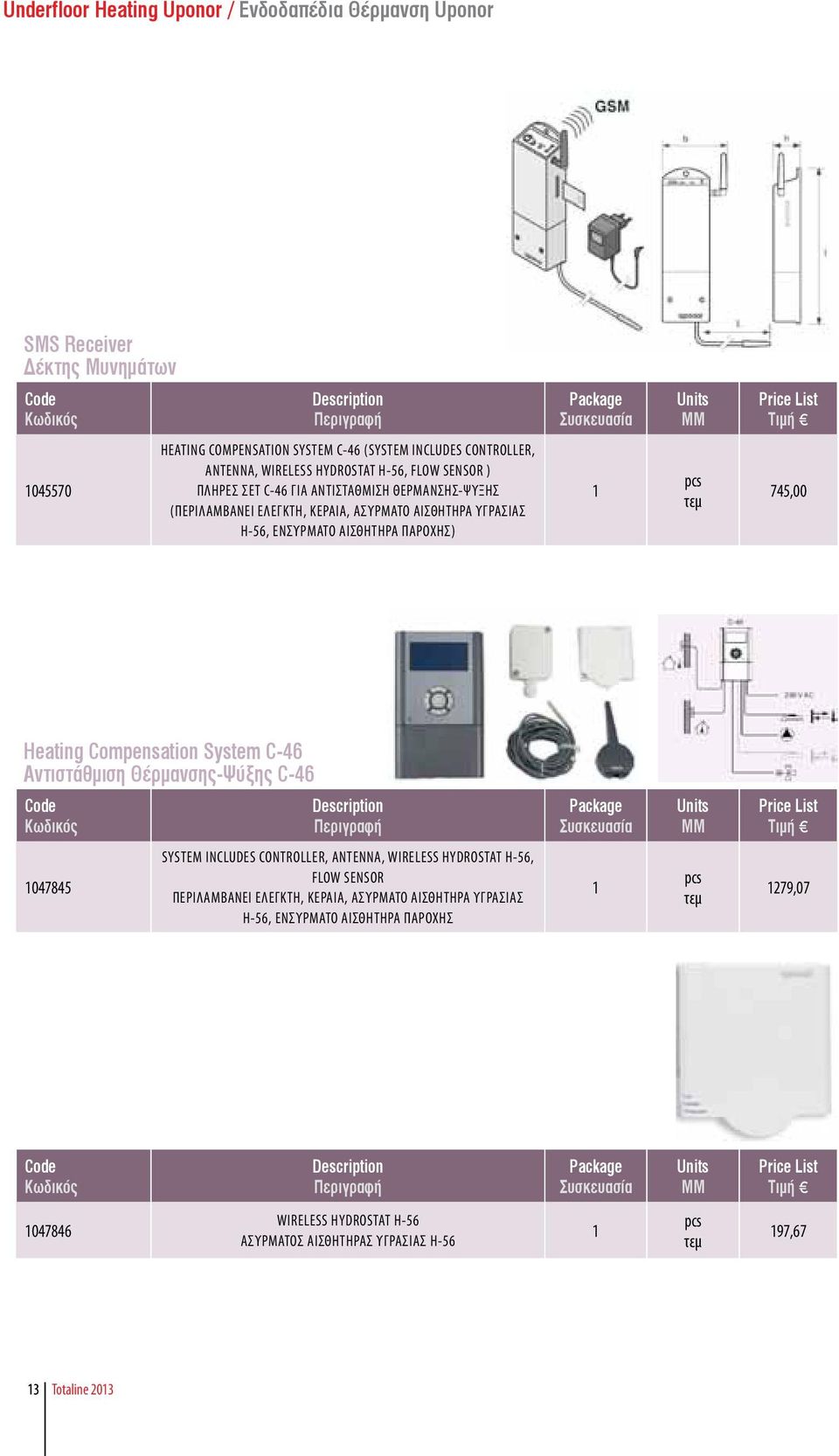 System C-46 Αντιστάθμιση Θέρμανσης-Ψύξης C-46 ΜΜ 1047845 SYSTEM INCLUDES CONTROLLER, ANTENNA, WIRELESS HYDROSTAT H-56, FLOW SENSOR ΠΕΡΙΛΑΜΒΑΝΕΙ ΕΛΕΓΚΤΗ, ΚΕΡΑΙΑ,