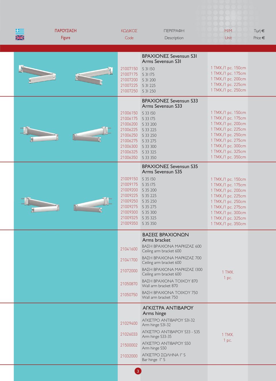 / 200cm / 225cm / 250cm / 275cm / 300cm / 325cm / 350cm ΒΡΑΧΙΟΝΕΣ Sevensun S35 Arms Sevensun S35 21009150 21009175 21009200 21009225 21009250 21009275 21009300 21009325 21009350 S 35 150 S 35 175 S