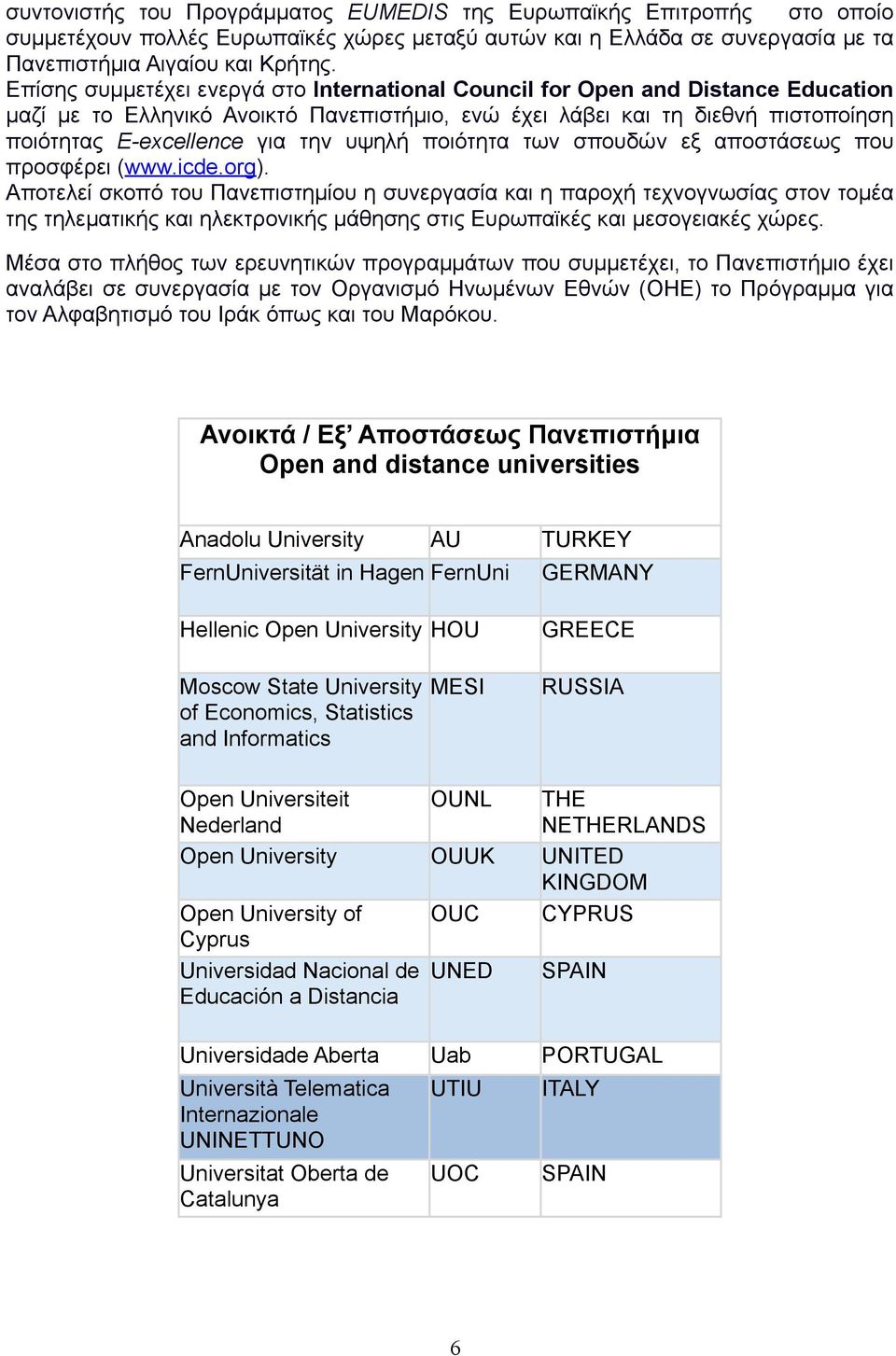 υψηλή ποιότητα των σπουδών εξ αποστάσεως που προσφέρει (www.icde.org).