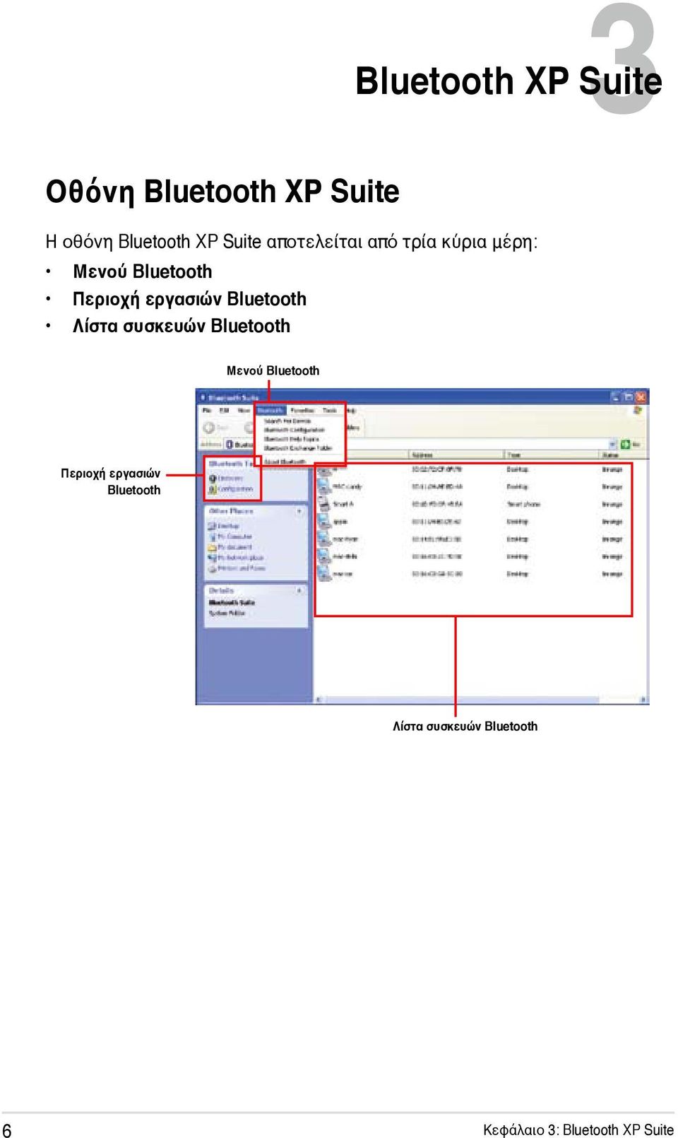 εργασιών Bluetooth Λίστα συσκευών Bluetooth Μενού Bluetooth Περιοχή