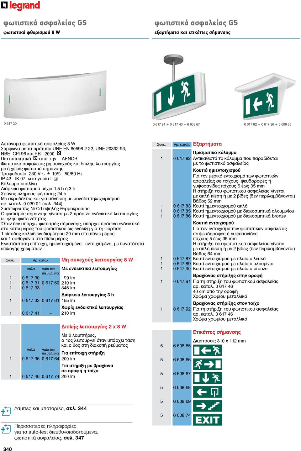 σήμανσης Τροφοδοσία: 230 V± ± 10% - 50/60 Hz ΙΡ 42 - ΙΚ 07, κατηγορία ΙΙ Κάλυμμα οπαλίνα Διάρκεια φωτισμού μέχρι 1,5 h ή 3 h Χρόνος πλήρους φόρτισης 24 h Με ακροδέκτες και για σύνδεση με μονάδα