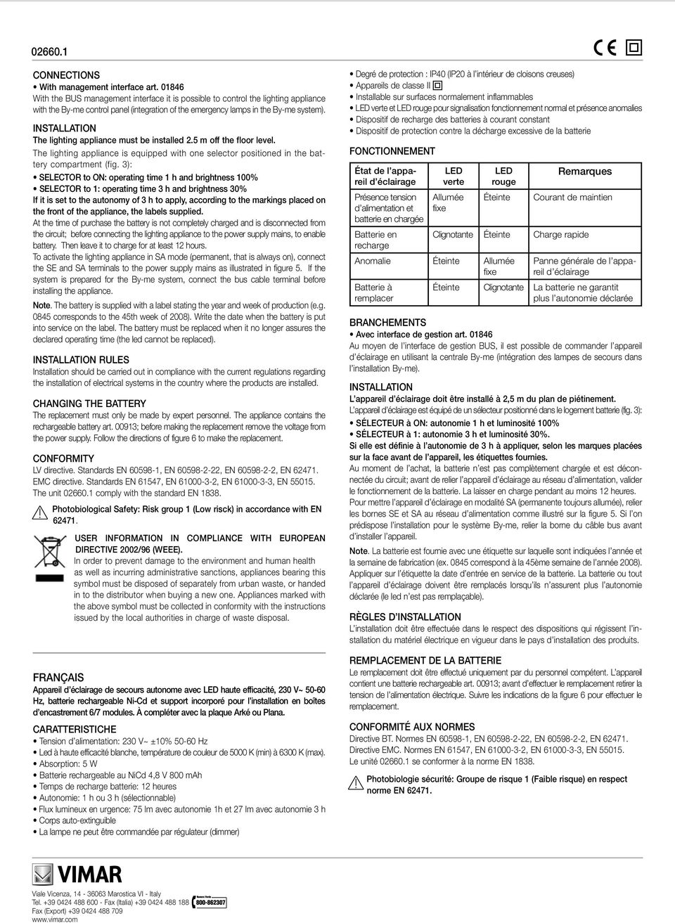 INSTALLATI The lighting appliance must be installed 2.5 m off the floor level. The lighting appliance is equipped with one selector positioned in the battery compartment (fig.