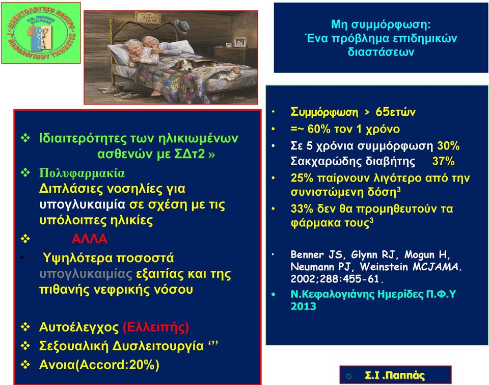 Ανοια(Αccord:20%) Συμμόρφωση > 65ετών =~ 60% τον 1 χρόνο Σε 5 χρόνια συμμόρφωση 30% Σακχαρώδης διαβήτης 37% 25% παίρνουν λιγότερο από την συνιστώμενη δόση 3