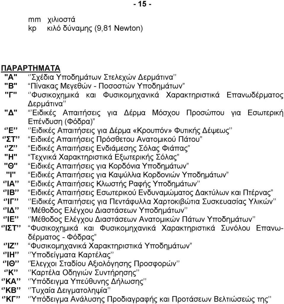 Ανατομικού Πάτου Ζ Ειδικές Απαιτήσεις Ενδιάμεσης Σόλας Φιάπας "Η" Τεχνικά Χαρακτηριστικά Εξωτερικής Σόλας ''Θ'' Ειδικές Απαιτήσεις για Κορδόνια Υποδημάτων ''Ι'' Ειδικές Απαιτήσεις για Καψύλλια