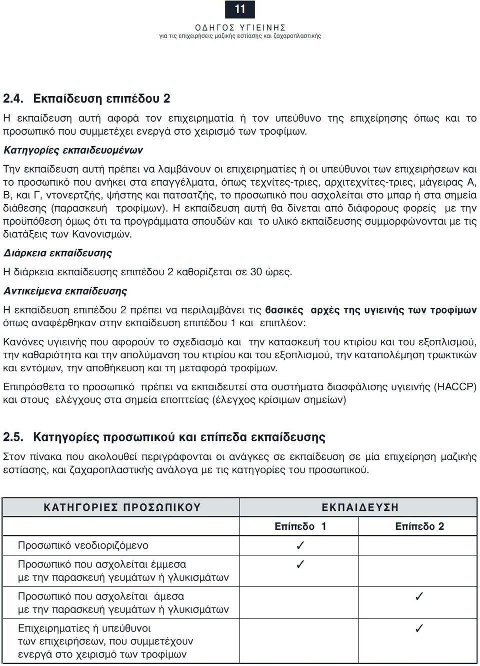 αρχιτεχνίτες-τριες, µάγειρας Α, Β, και Γ, ντονερτζής, ψήστης και πατσατζής, το προσωπικό που ασχολείται στο µπαρ ή στα σηµεία διάθεσης (παρασκευή τροφίµων).