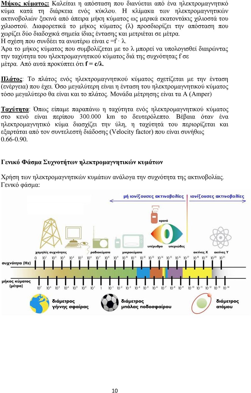 Διαφορετικά το μήκος κύματος (λ) προσδιορίζει την απόσταση που χωρίζει δύο διαδοχικά σημεία ίδιας έντασης και μετριέται σε μέτρα. Η σχέση που συνδέει τα ανωτέρω είναι c =f λ.